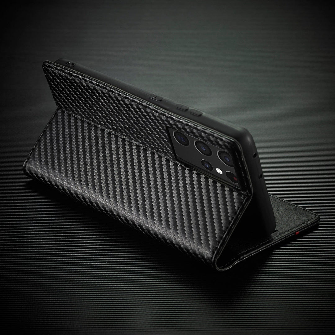 Azura | S23 Phone case | Card holder made of carbon fiber leather with magnetic closure