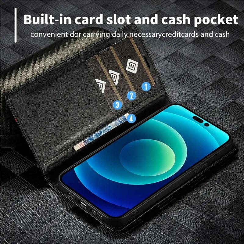 Azura | S23 Phone case | Card holder made of carbon fiber leather with magnetic closure