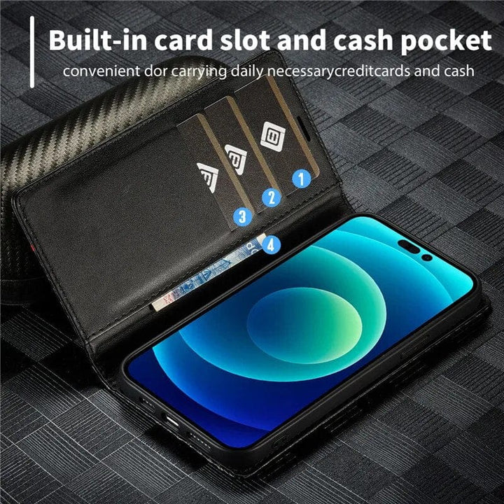 Azura | S23 Phone case | Card holder made of carbon fiber leather with magnetic closure