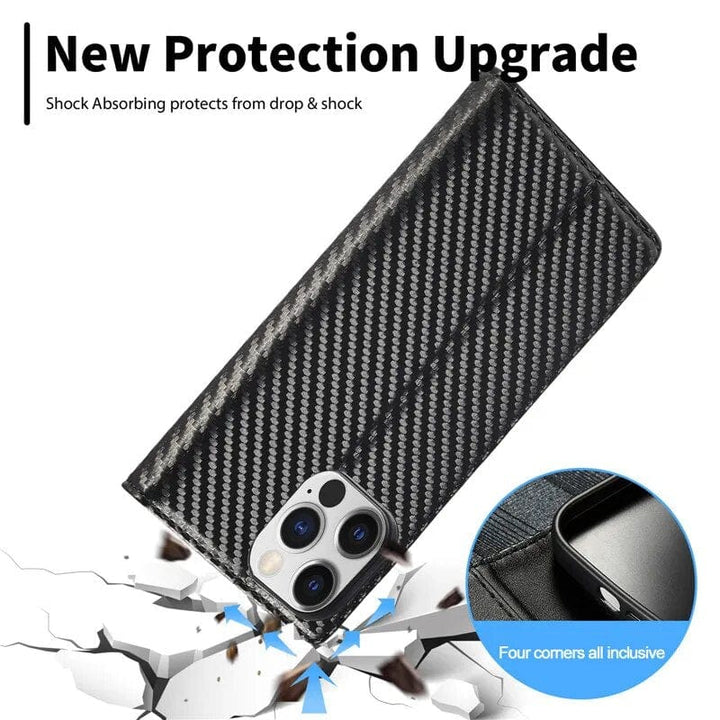 Azura | S23 Phone case | Card holder made of carbon fiber leather with magnetic closure