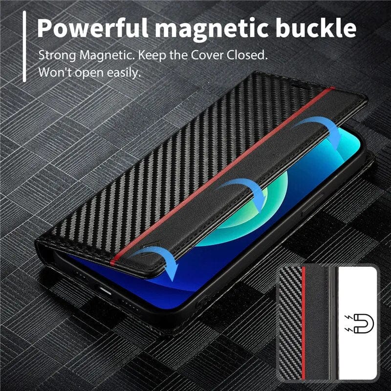 Azura | S23 Phone case | Card holder made of carbon fiber leather with magnetic closure