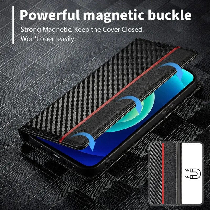 Azura | S23 Phone case | Card holder made of carbon fiber leather with magnetic closure