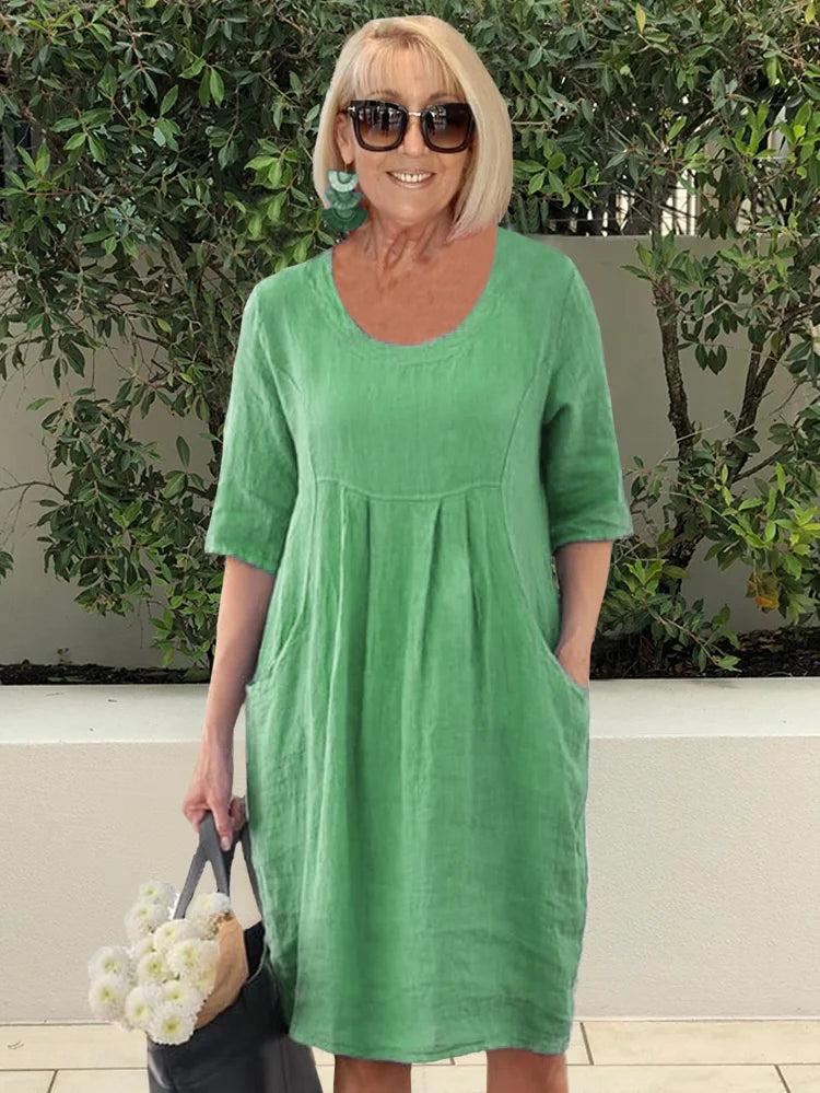 Noara - Casual Cotton Pocket Tunic Dress