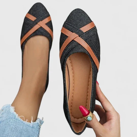 NATHALIE – CROSS-STRAP DENIM FLATS
