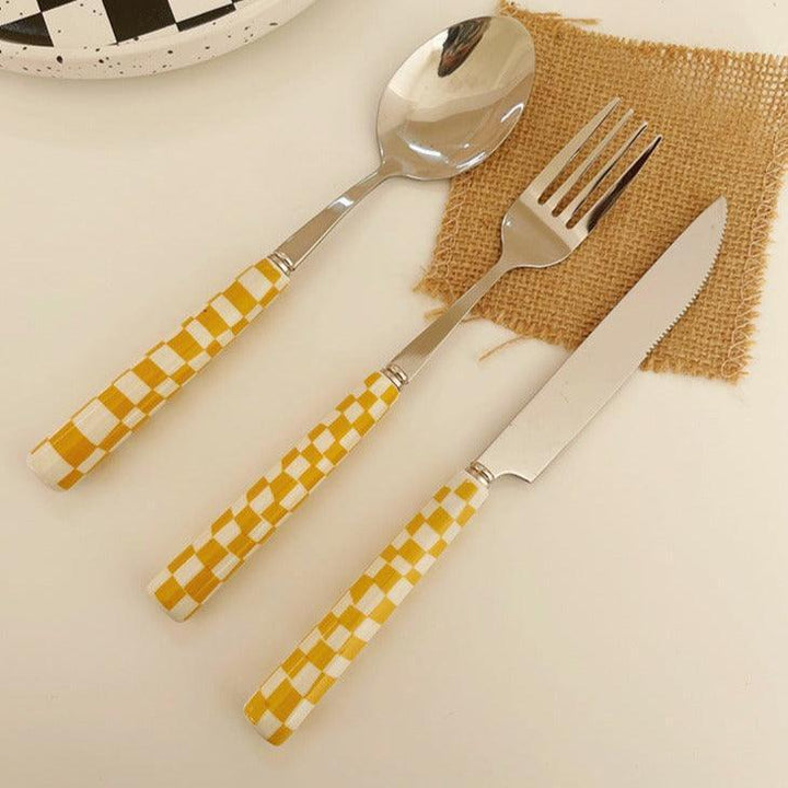 BowLift | Checked Stainless Steel Silver Cutlery Black Red Yellow Green