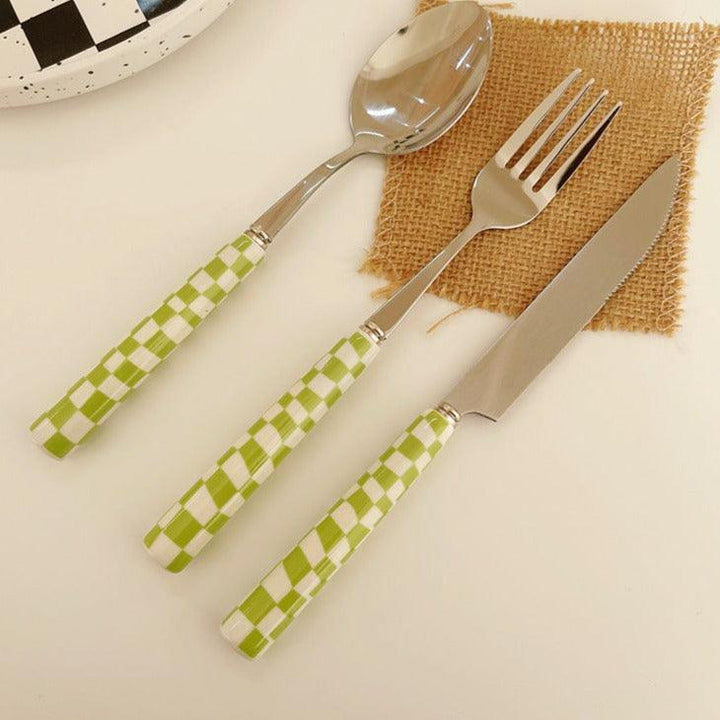 BowLift | Checked Stainless Steel Silver Cutlery Black Red Yellow Green