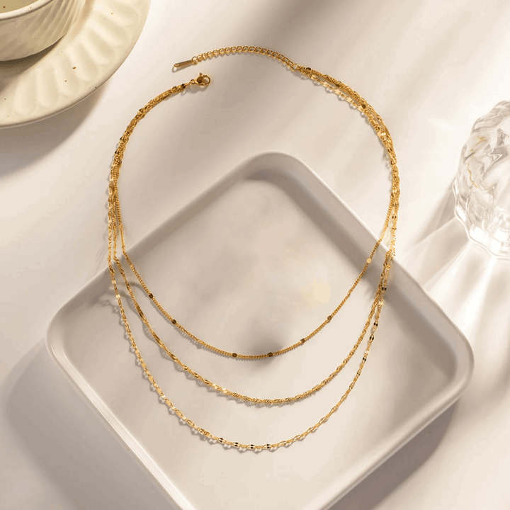 Spontaneous Necklace – Triple Row Plated in 18k Gold