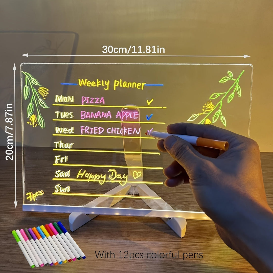 Azura | USB LED Noteboard with 12 Colored Pens - Bright Message Board for Office & Home