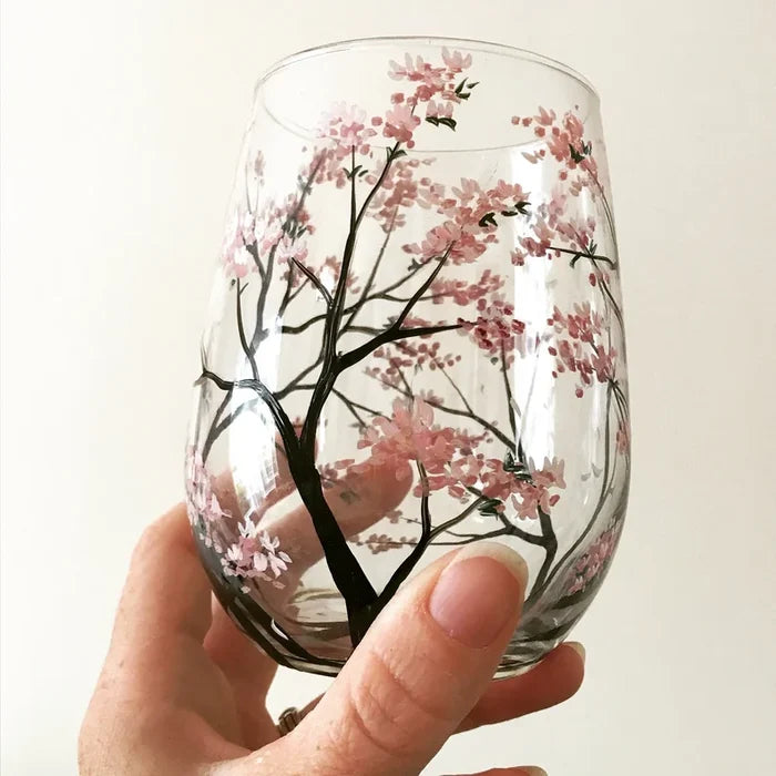 Azura | Hand Painted Four Seasons Tree Wine Glasses | Unique Art