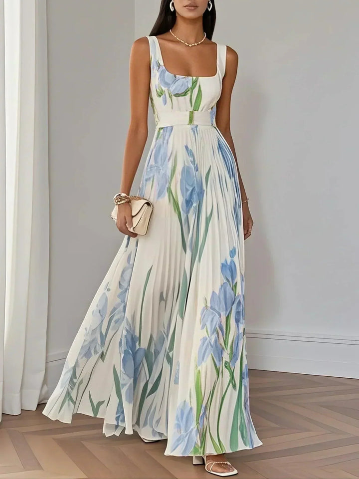 Pleated Long Dress in Mousseline - Timeless Elegance
