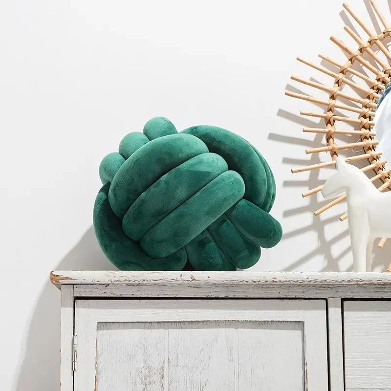 BowLift | Decorative, soft cushion with knotted ball in suede look