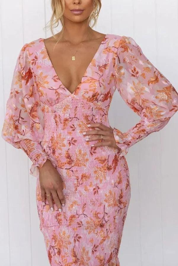 Isla - Midi Dress with Floral Ruffles