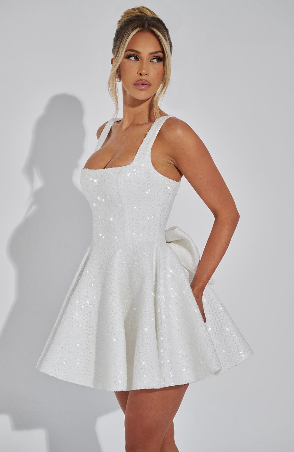 Yara - Sequins Bow Backless Mini Dress