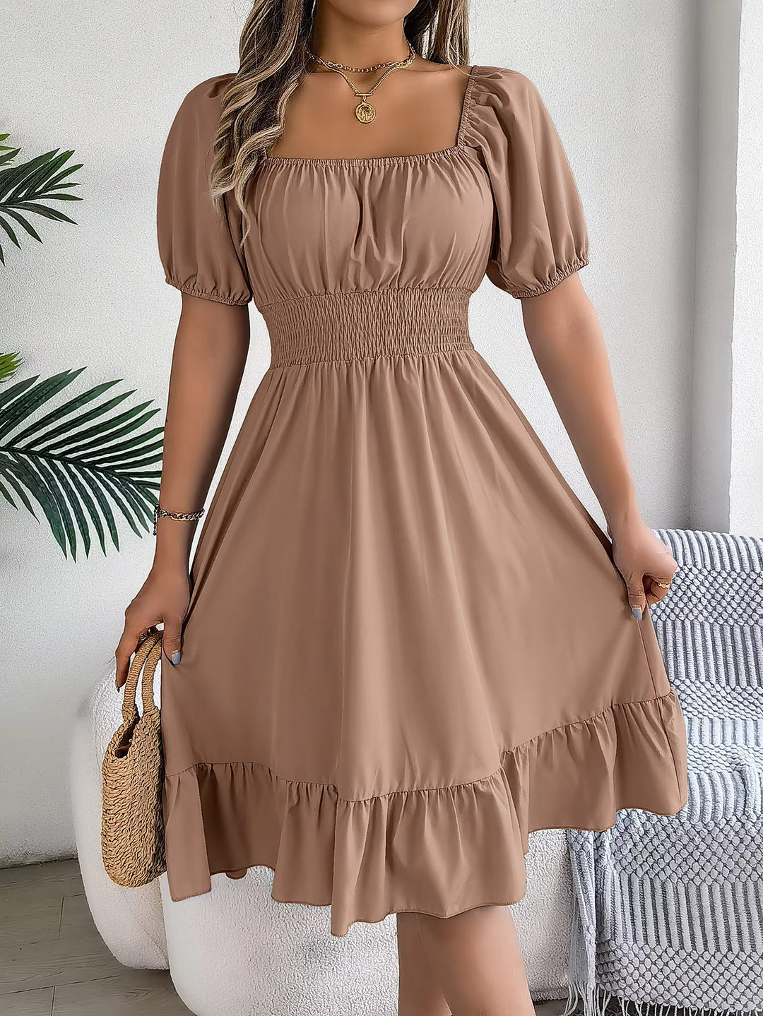 Riley™ - Stylish Short Sleeve V Neck Linen Dress