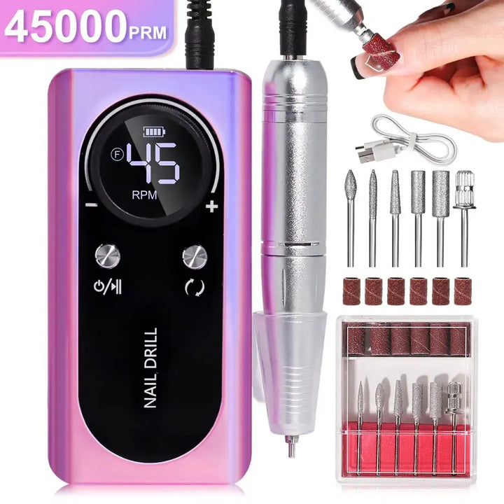 Azura | Professional 45000RPM portable electric nail file with rechargeable battery | Low noise level for manicure