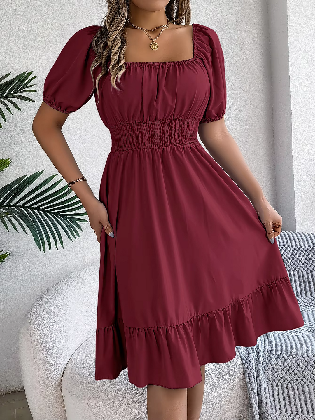 Riley™ - Stylish Short Sleeve V Neck Linen Dress