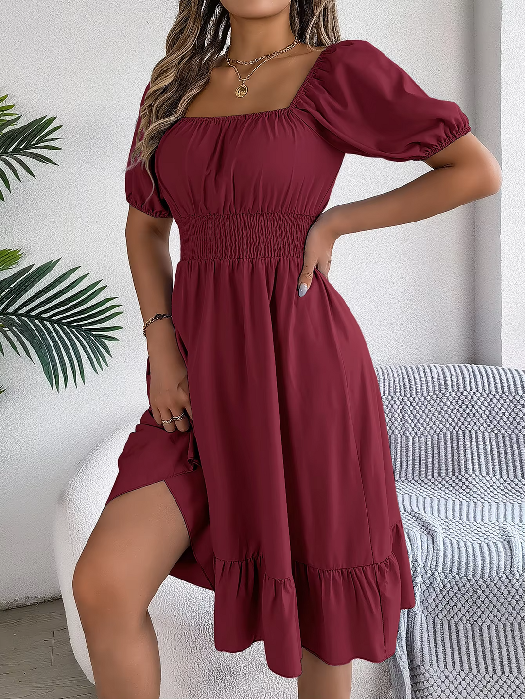 Riley™ - Stylish Short Sleeve V Neck Linen Dress
