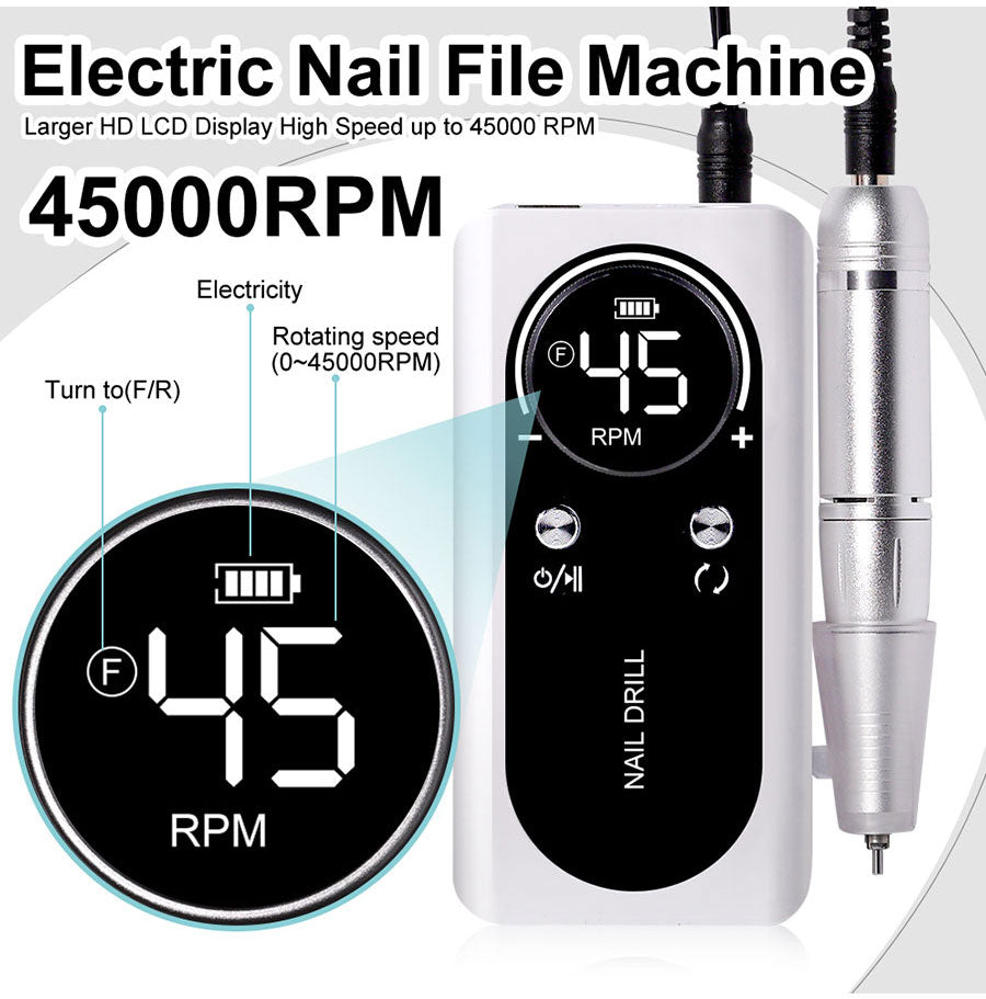 Azura | Professional 45000RPM portable electric nail file with rechargeable battery | Low noise level for manicure