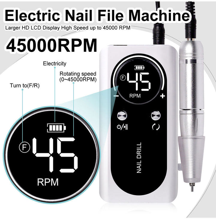 Azura | Professional 45000RPM portable electric nail file with rechargeable battery | Low noise level for manicure