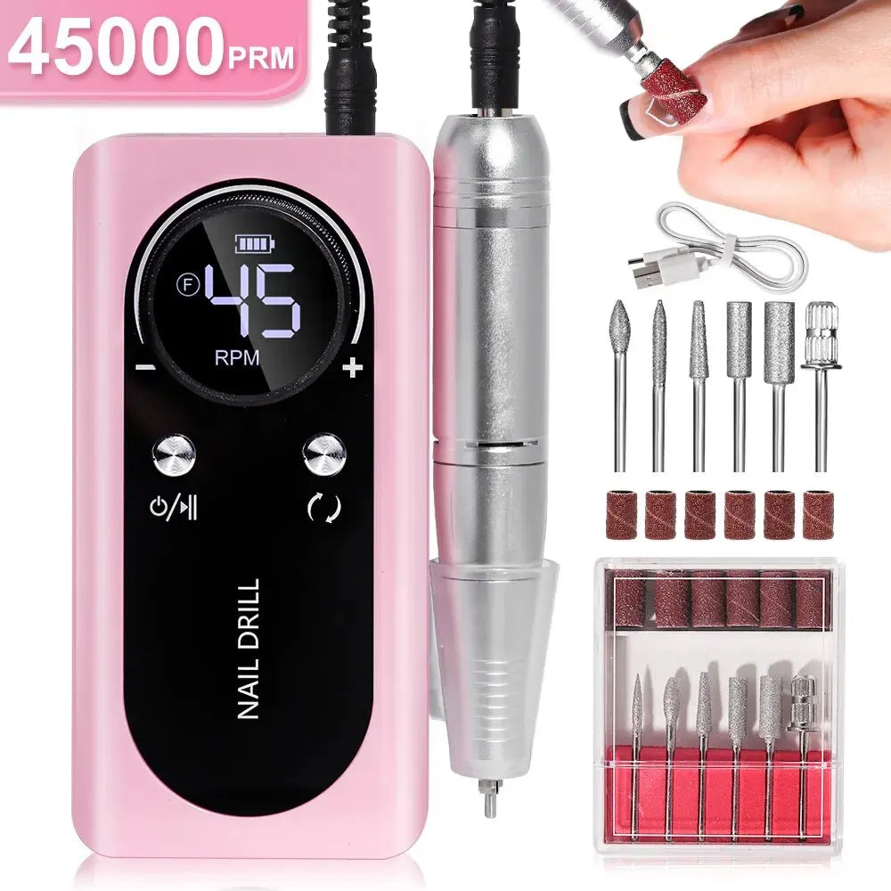 Azura | Professional 45000RPM portable electric nail file with rechargeable battery | Low noise level for manicure
