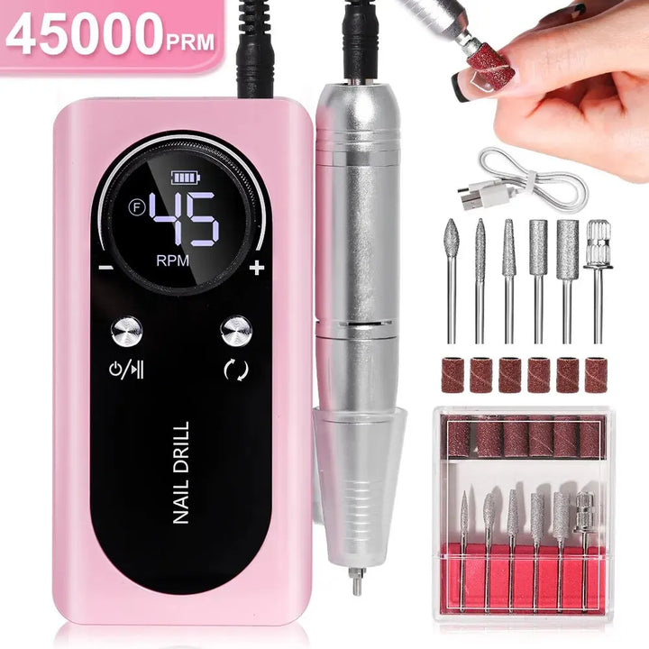Azura | Professional 45000RPM portable electric nail file with rechargeable battery | Low noise level for manicure