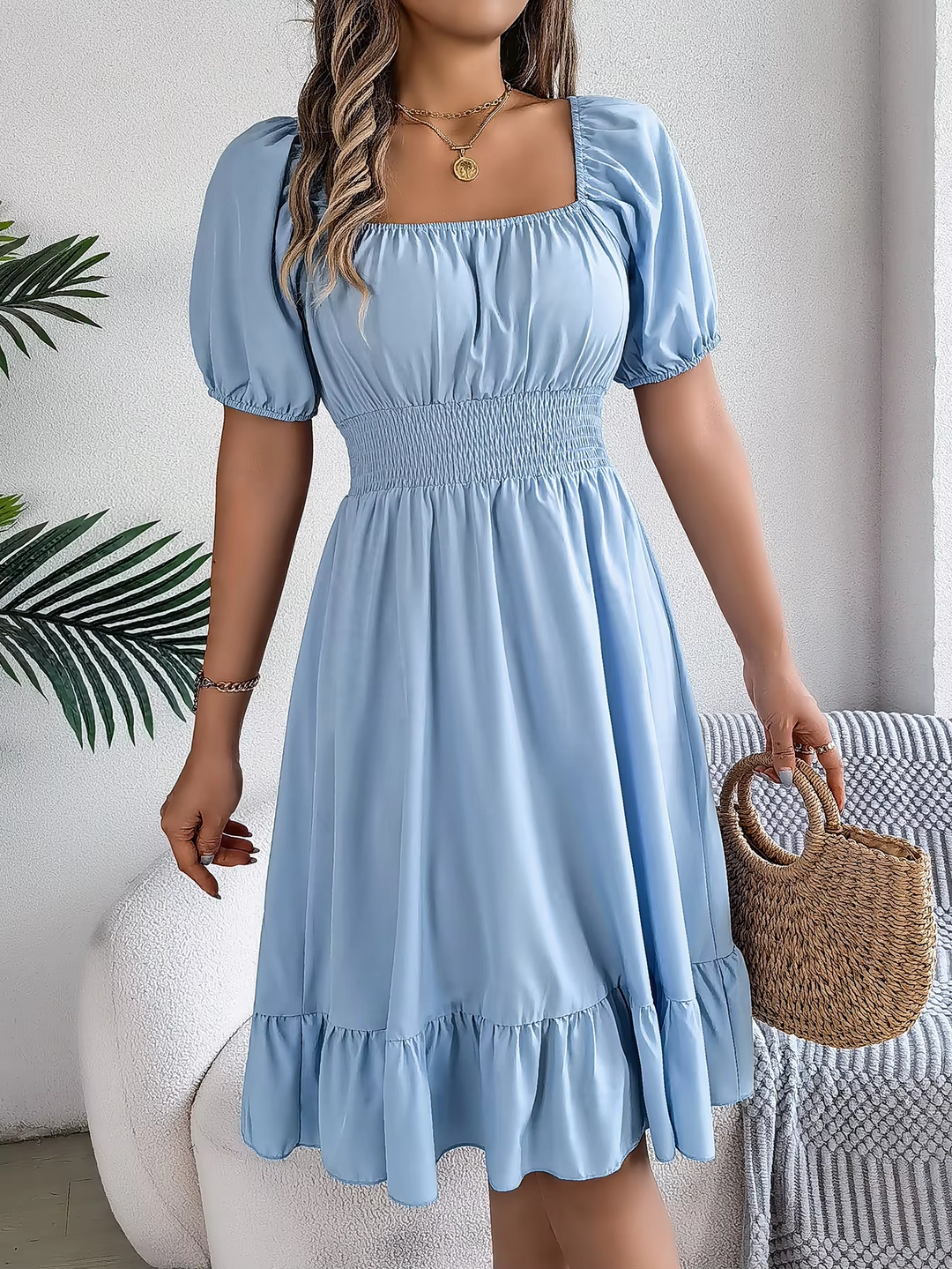 Riley™ - Stylish Short Sleeve V Neck Linen Dress