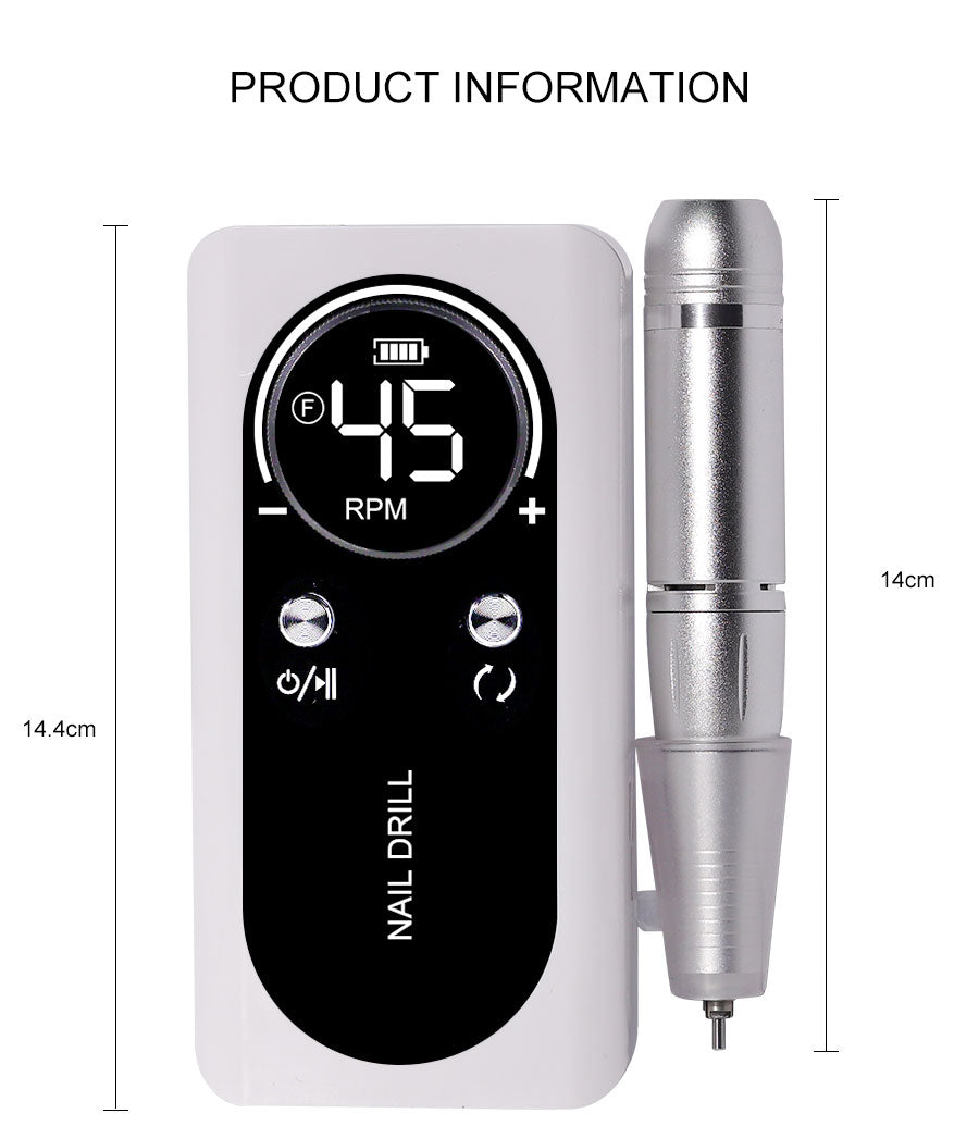 Azura | Professional 45000RPM portable electric nail file with rechargeable battery | Low noise level for manicure