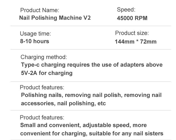 Azura | Professional 45000RPM portable electric nail file with rechargeable battery | Low noise level for manicure