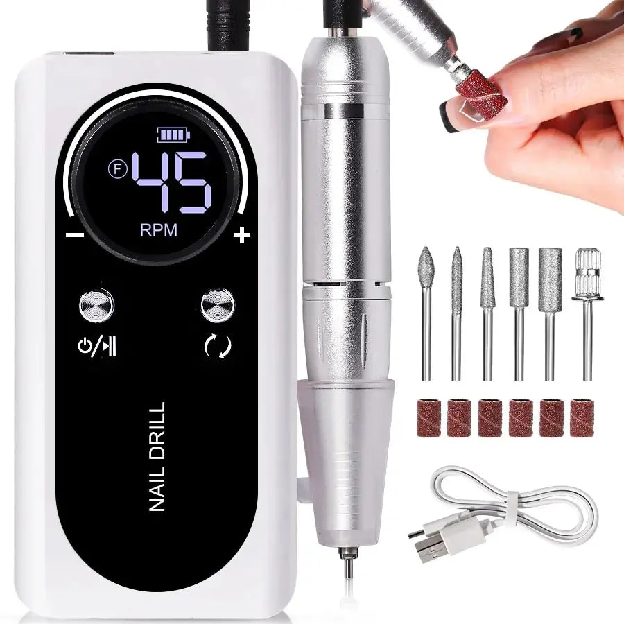 Azura | Professional 45000RPM portable electric nail file with rechargeable battery | Low noise level for manicure