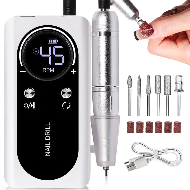 Azura | Professional 45000RPM portable electric nail file with rechargeable battery | Low noise level for manicure