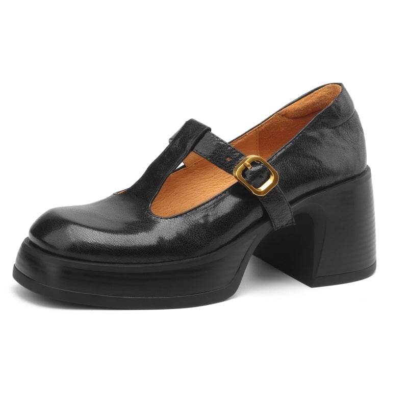 Giselle - Cowhide Round Toe Mary Jane Flats