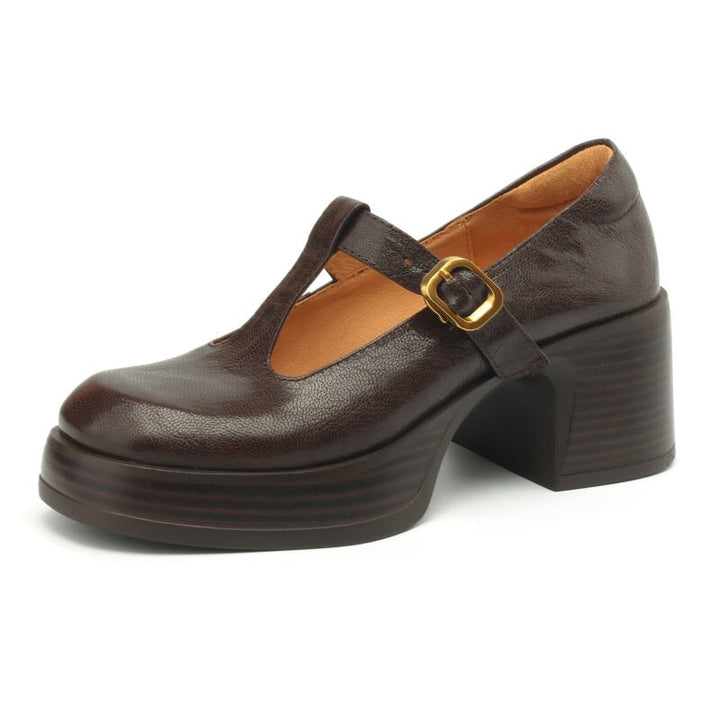 Giselle - Cowhide Round Toe Mary Jane Flats