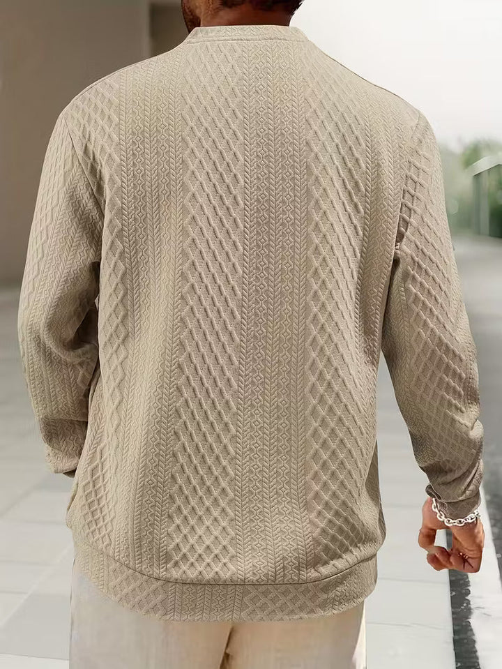 Mathew – Geometric Knitted Long Sleeve Henley Sweater