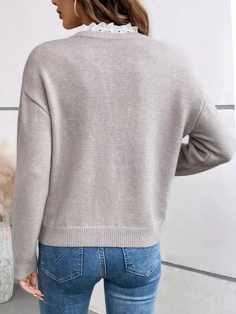 Celine™ | Chic Knitted Sweater with Elegant Lace Collar