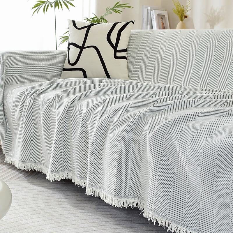 BowLift | Chenille Sofa Cover Herringbone Tassel Design