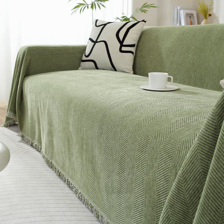 BowLift | Chenille Sofa Cover Herringbone Tassel Design