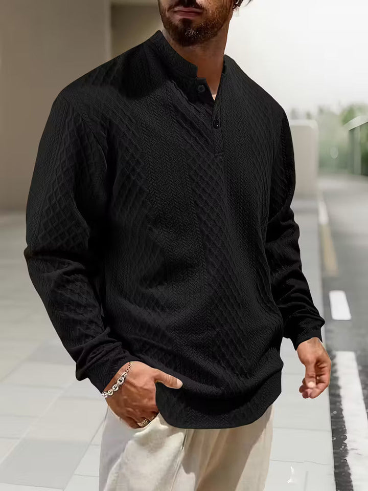 Mathew – Geometric Knitted Long Sleeve Henley Sweater