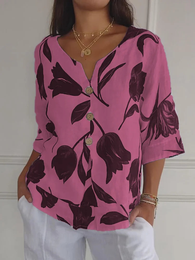 Sanne™ | Floral Button-Up Blouse