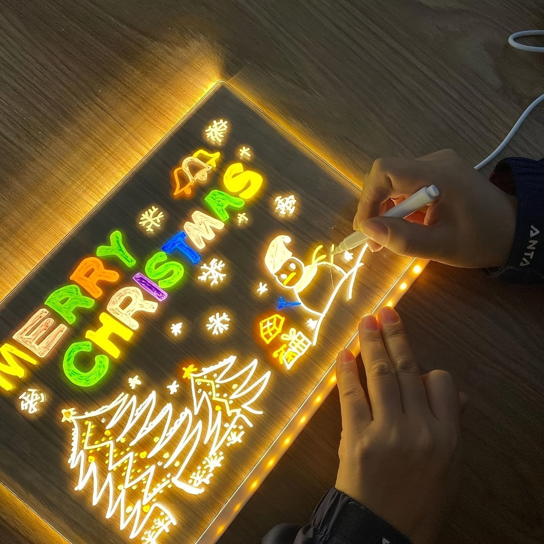 Azura | USB LED Noteboard with 12 Colored Pens - Bright Message Board for Office & Home