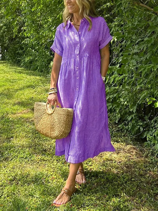 CLAIRE – EFFORTLESS STRIPED SHIRT DRESS