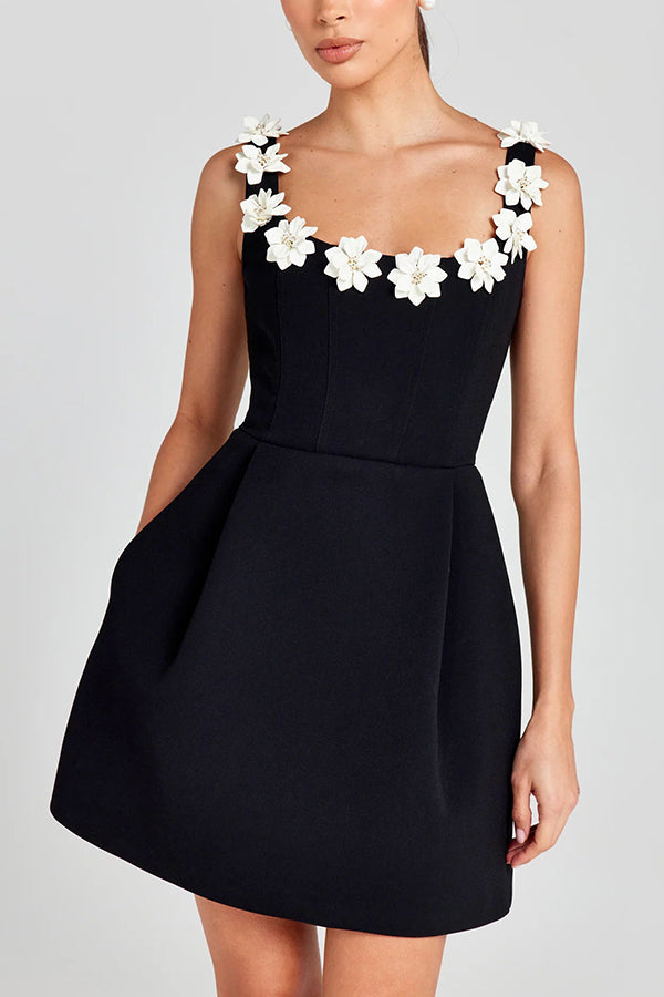 Cindy | Feminine Mini Dress with Floral Applications