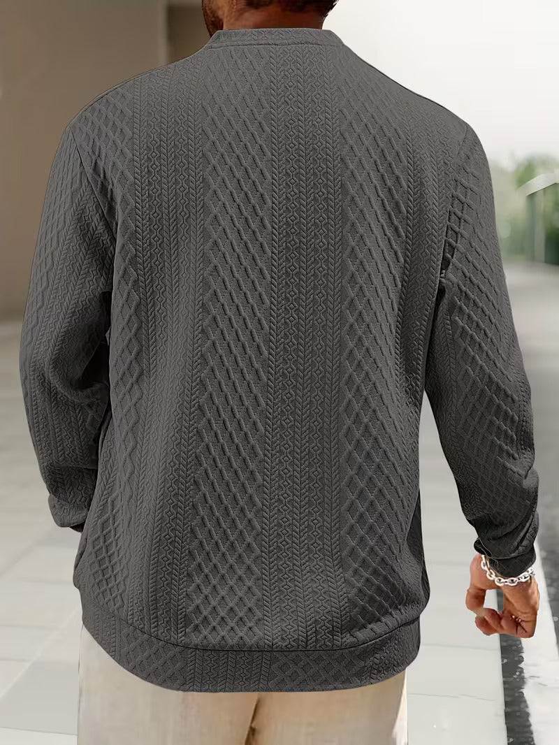 Mathew – Geometric Knitted Long Sleeve Henley Sweater