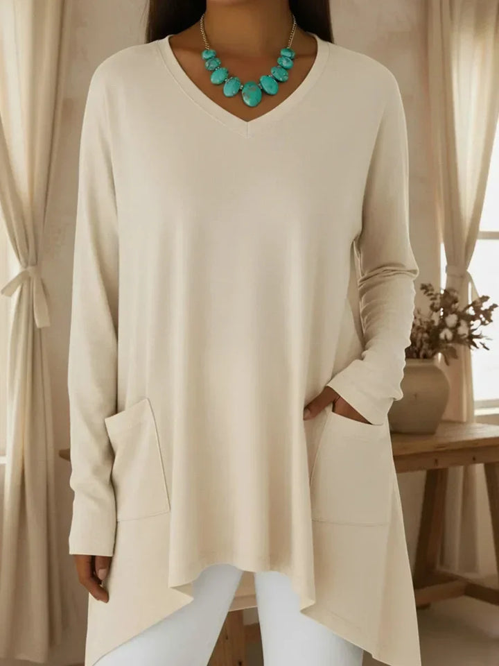 Boglarka - V-neck Loose Sweater With Irregular Hem