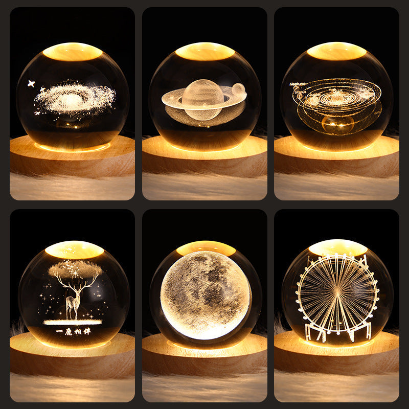 BowLift | LED Night Light Galaxy Crystal Ball Table Lamp 3D Planet Moon Lamp Bedroom Home Decor For Kids Party Children's Birthday Gifts