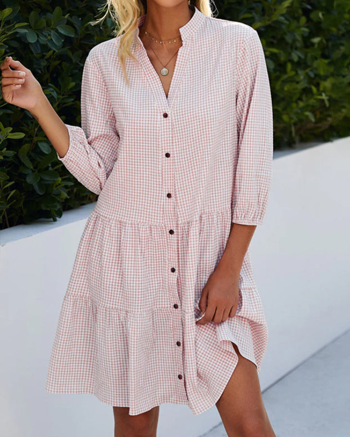 Lily | Check Button Flare Dress