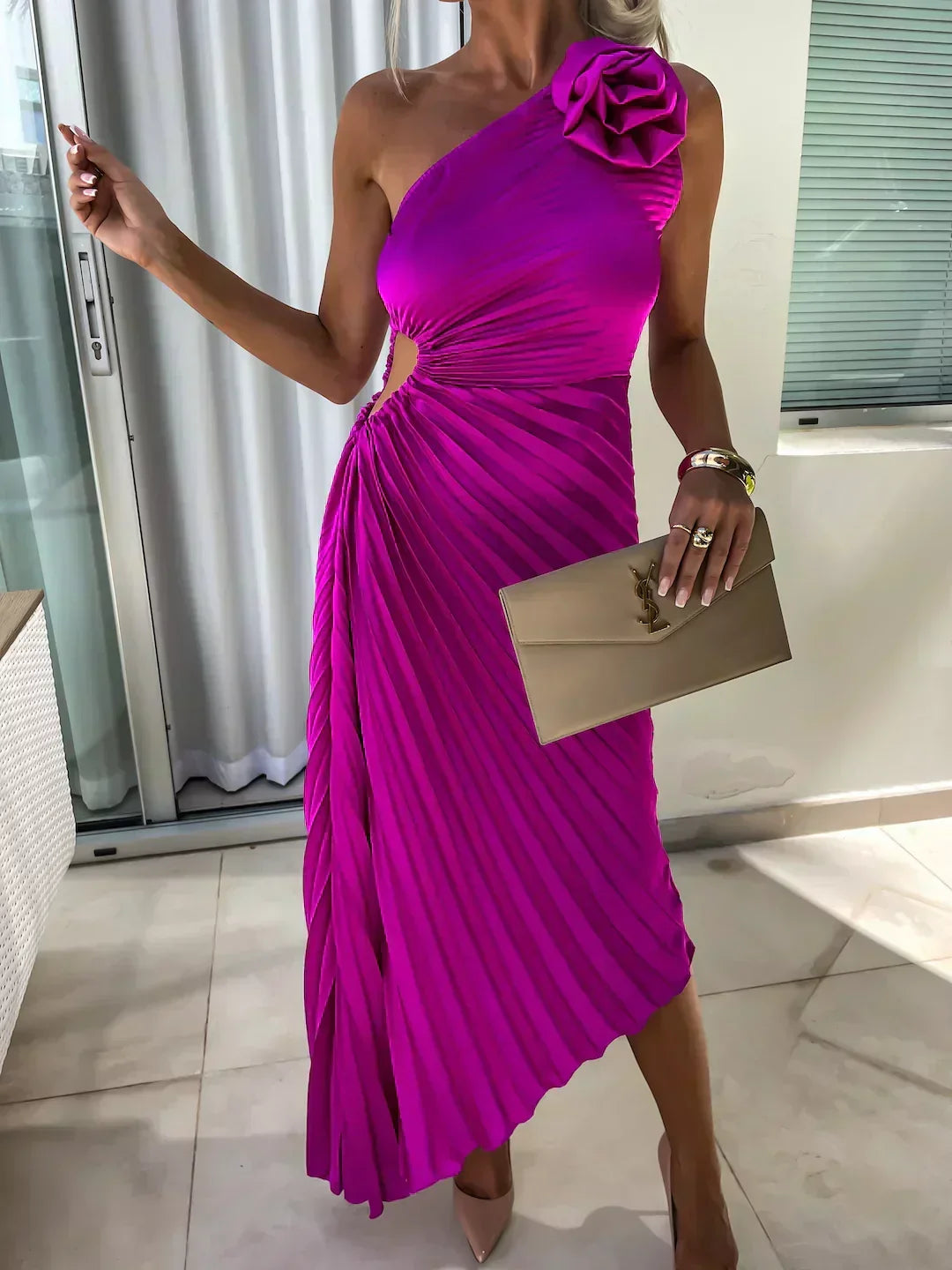Eya™ | Elegant Floral One-Shoulder Maxi Dress
