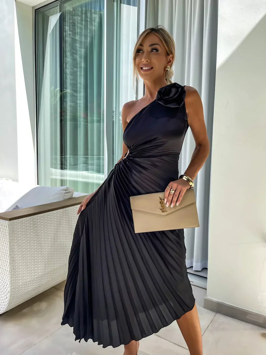 Dariella | Romantic Flower One Shoulder Dress