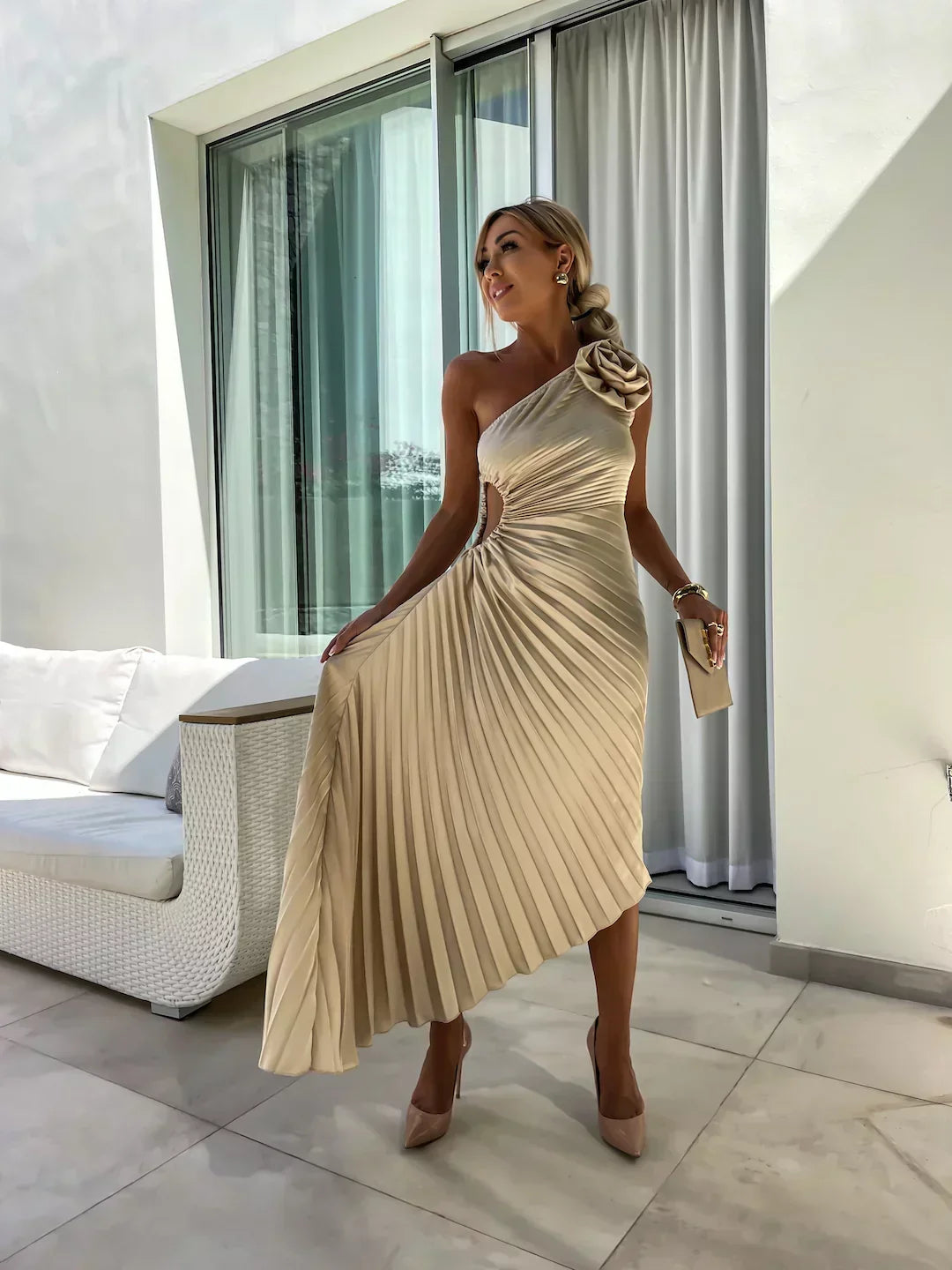 Lizbeth -  Flower Shoulder Maxi Dress
