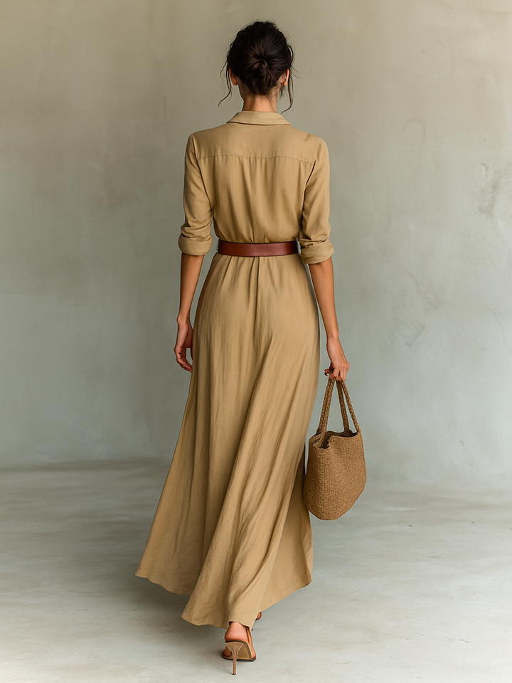 DANIELLE – ELEGANT BELTED MAXI SHIRT DRESS