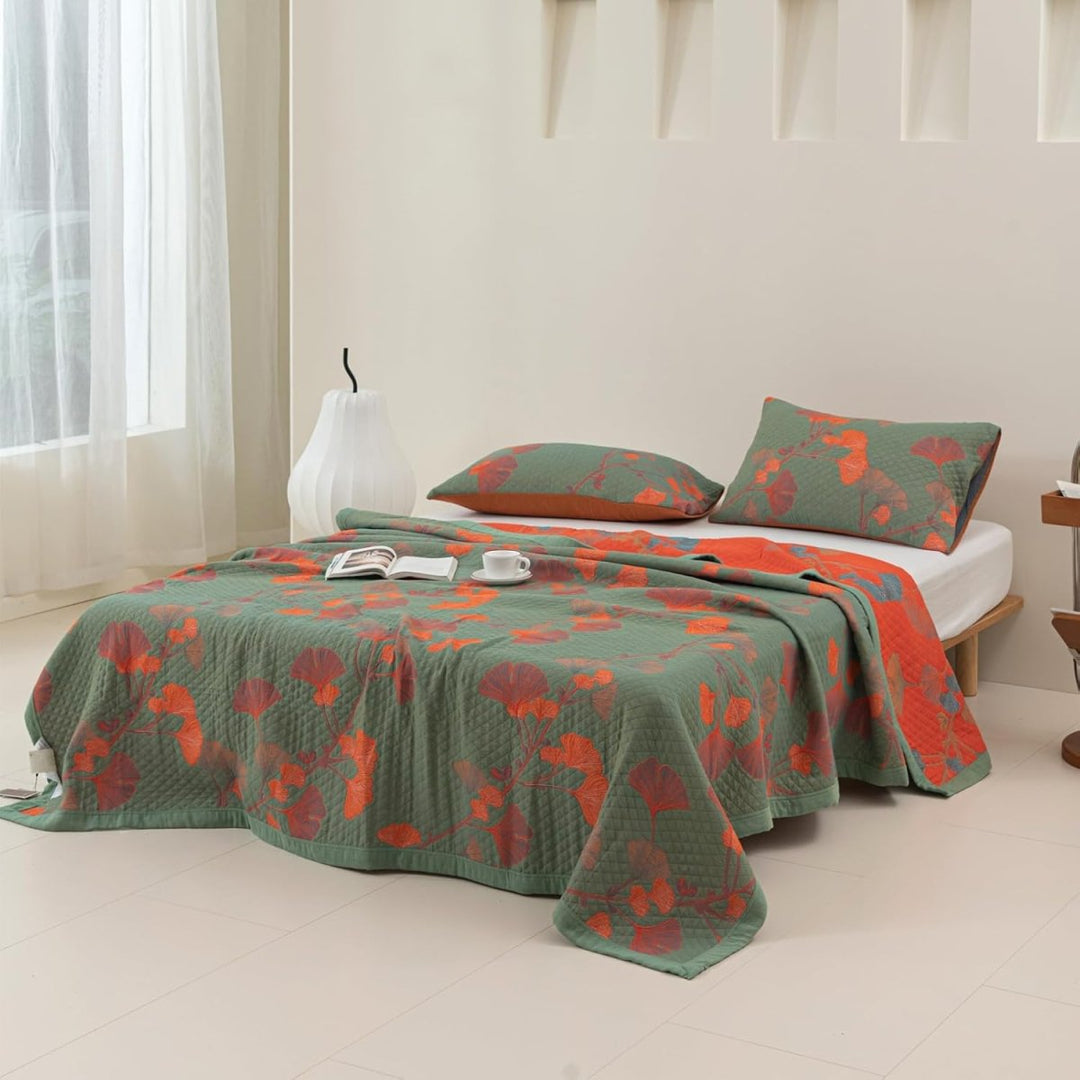 BowLift | GinkgoQuilt – Cotton Bedding Set with Botanical Reversible Design